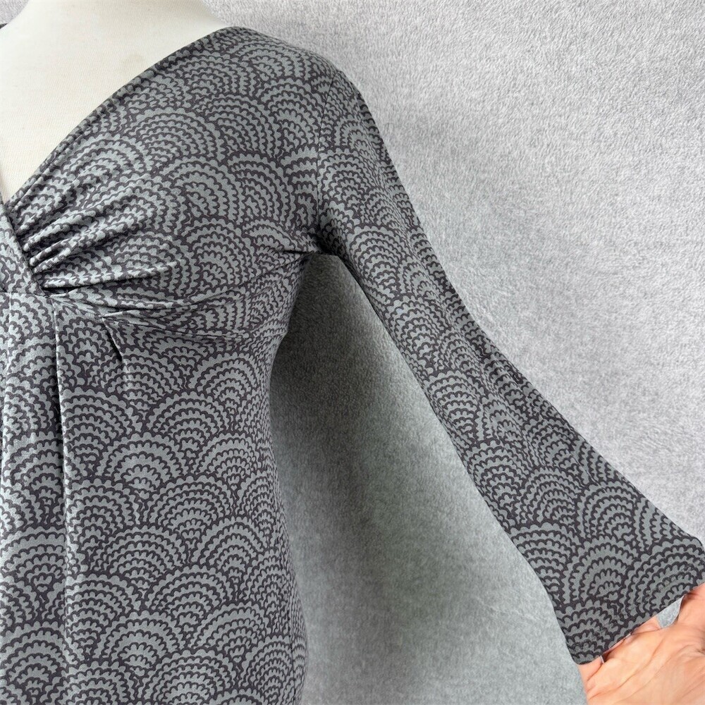 Boden Dress Womens Size 6 Gray Black Stretchy V-Neck Empire Waist Midi - Picture 3 of 11
